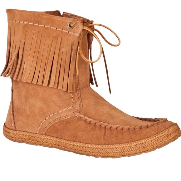 Ugg Kaysa Suede Moccasin Fringe Boots Unisex Size 5 (Women's 7) Tan Chesnut - Picture 9 of 9